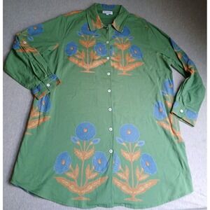Livro Shirt Dress Large Floral Mini Cottage Peasant Bohemian Casual Cotton